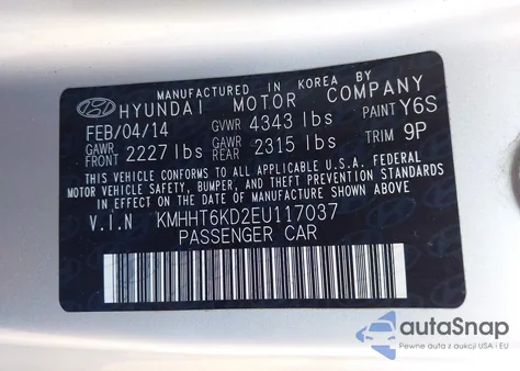 2014 Hyundai Genesis 2.0T из США, поврежденный, VIN KMHHT6KD2EU117037